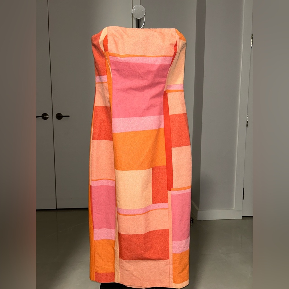 Lafayette 148 New York Orange and Pink Asymmetrical Sundress